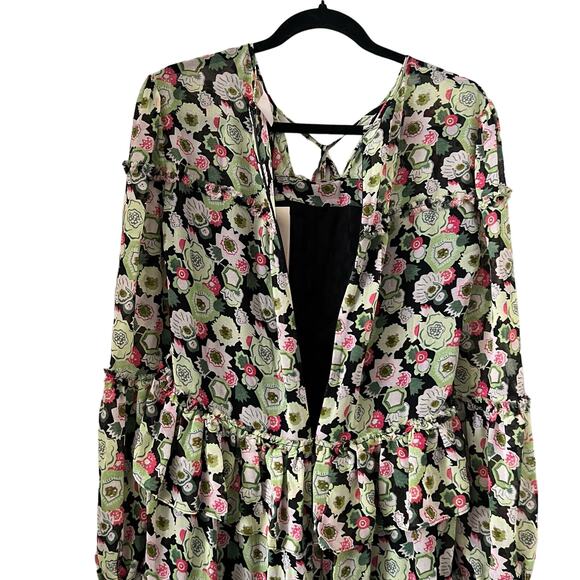Cinq A Sept Dita Long Sleeve Floral Tiered Mini Dress Prickly Pear Size 4 - Picture 5 of 12